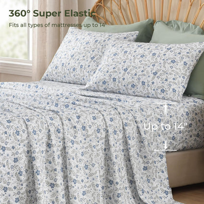 Litanika 7Pcs Full Ruffled Sage Green Comforter Set with Floral Sheets