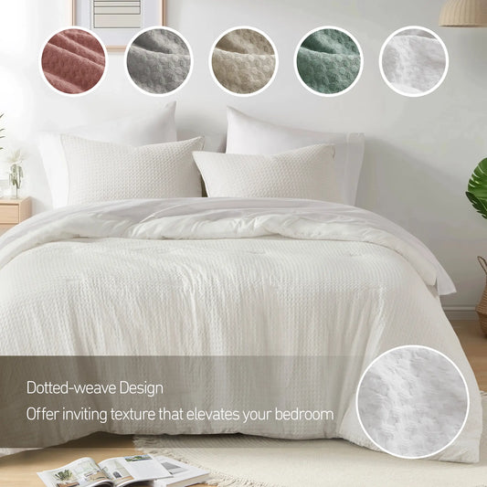 Boho Farmhouse Breathable Quilt Set - 3-Piece Bedding Sets, Dotted Weave Synthetic Polyester Bed Comforter Queen Size, All-Seasons Home Goods, Cozy Room Decor Essential