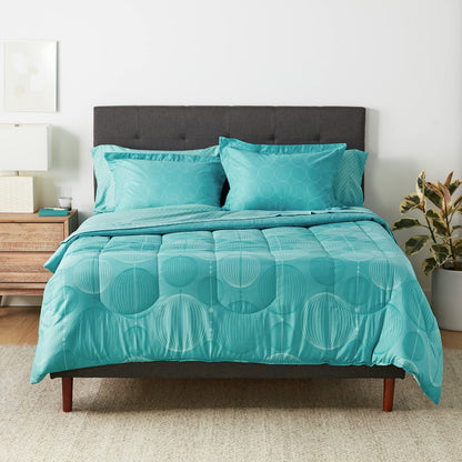 Amazon Basics 5-Piece Lightweight Microfiber Comforter Set with Sheets, Bed-in-a-Bag, Gray Calvin Striped Bedding, Twin/Twin XL