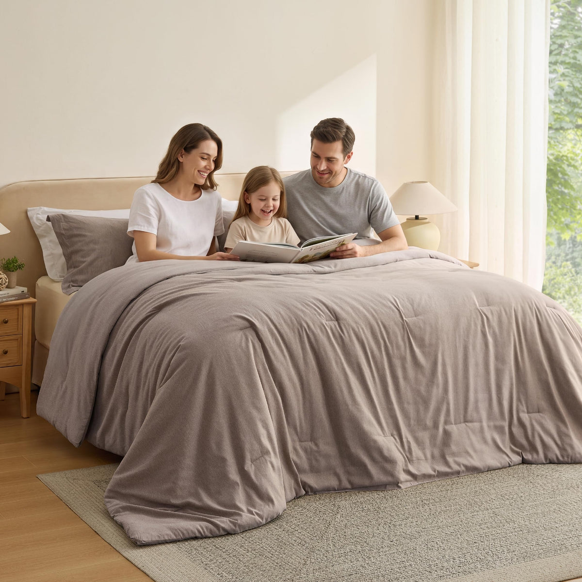 Bedsure Queen Size Comforter Sets, Beige Cationic Dyed Bedding Set 3 Pcs