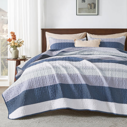Andency Queen Quilt Bedding Set Sage Green, 3 Pieces Striped Bedspreads