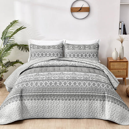 WONGS BEDDING Boho King Quilt Bedding Set, 3 Pieces Soft Bedspread,Blue