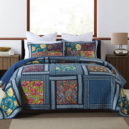 Secgo King Size Comforter Set- 100% Cotton Quilt King Size Set, Green, Sage bedspreads (96 * 108 Inch) with 2 Pillow Shams, Patchwork Reversible Lightweight Bedding