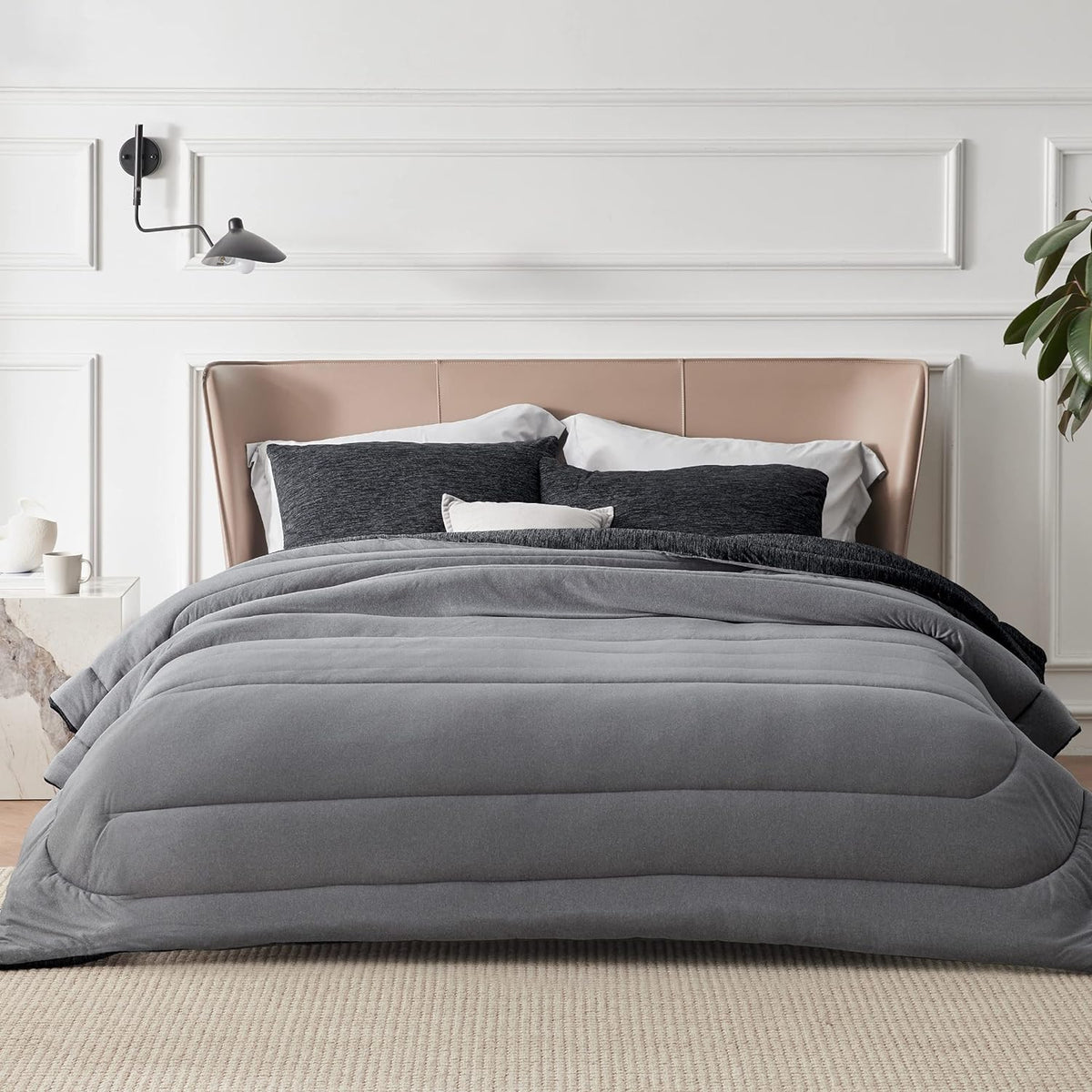 Bedsure Queen Comforter Set, Reversible Cooling & All-Season Bedding, Black
