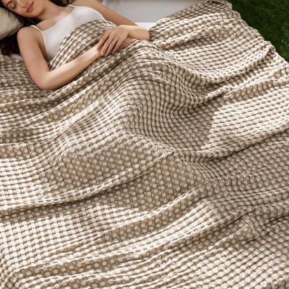 Bedsure Cooling Waffle Blanket for Hot Sleepers, Ivory, Queen, 90"x90"