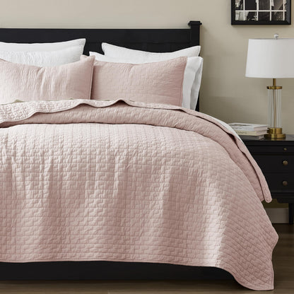 palassio White 100% Cotton Quilt King Size Bedding Sets with 2 Pillow Shams, Textured Lightweight Soft Bedspread Shabby Chic Coverlet, Quilted Comforter Bed Cover for All Season, 3 Pieces