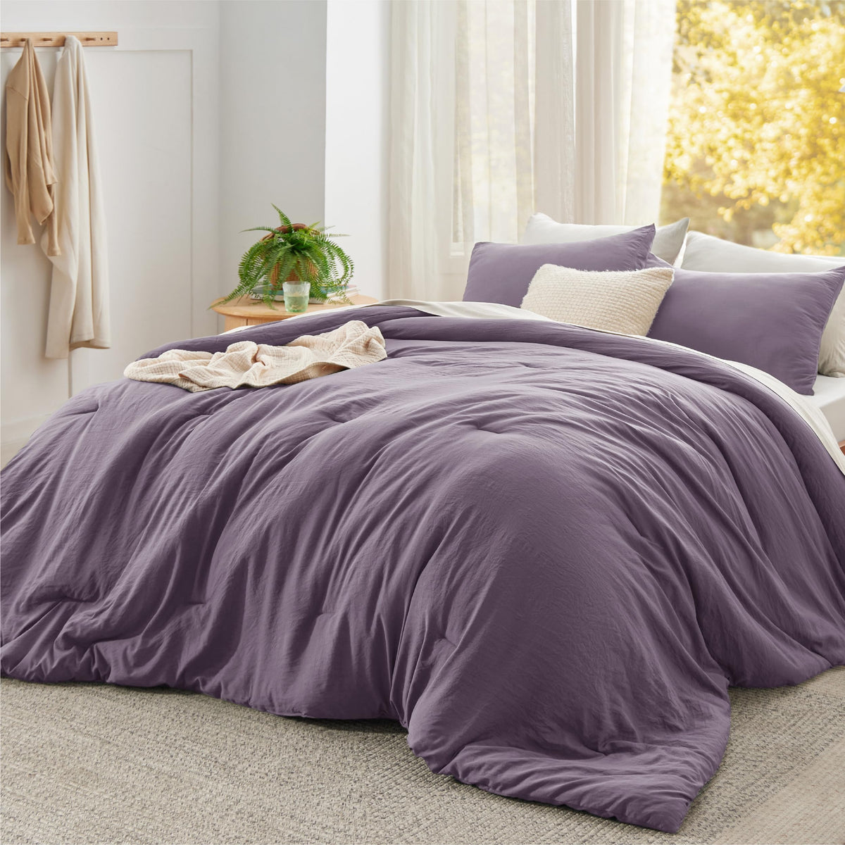 Bedsure King Comforter Set Prewashed Soft Bedding Set 3Pcs White 104"x90"