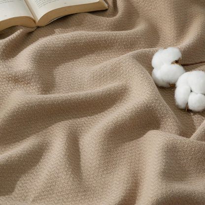 Bedsure 100% Cotton Blanket, Herringbone Weave, Queen Size, Linen Beige