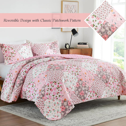 Whale Flotilla Patchwork Quilts Queen Size, Extra Soft Floral Bedspreads