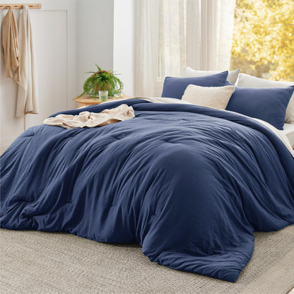 Bedsure Queen Comforter Set Prewashed Soft Bedding Set 3Pcs Beige 90"x90"