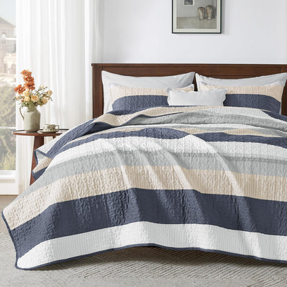 Andency Queen Quilt Bedding Set Sage Green, 3 Pieces Striped Bedspreads
