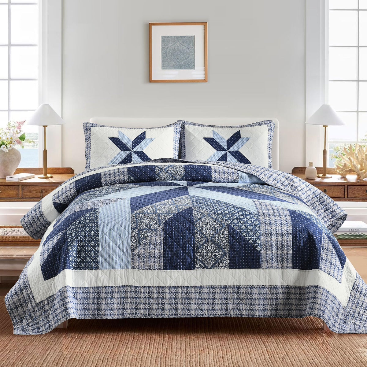 Secgo King Size Comforter Set- 100% Cotton Quilt King Size Set, Green, Sage bedspreads (96 * 108 Inch) with 2 Pillow Shams, Patchwork Reversible Lightweight Bedding