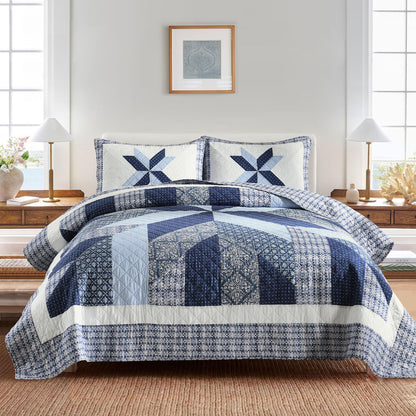 Secgo King Size Comforter Set- 100% Cotton Quilt King Size Set, Green, Sage bedspreads (96 * 108 Inch) with 2 Pillow Shams, Patchwork Reversible Lightweight Bedding