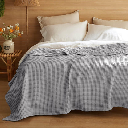 Bedsure Lightweight 100% Cotton Waffle Blanket, King, Linen