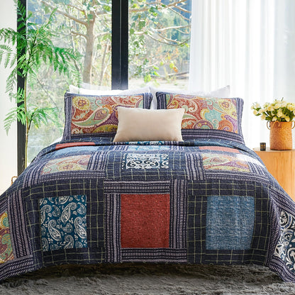Secgo King Size Comforter Set- 100% Cotton Quilt King Size Set, Green, Sage bedspreads (96 * 108 Inch) with 2 Pillow Shams, Patchwork Reversible Lightweight Bedding