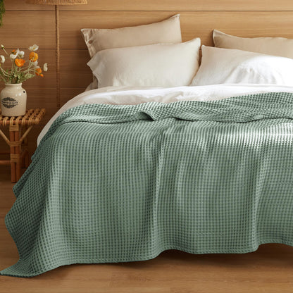 Bedsure Lightweight 100% Cotton Waffle Blanket, King, Linen