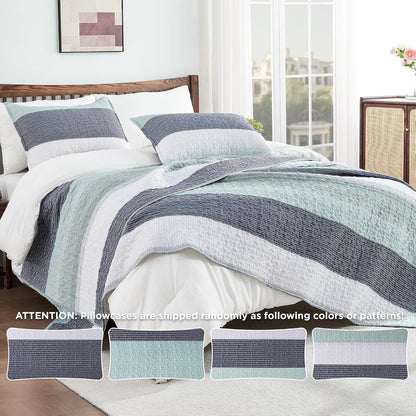 Andency Queen Quilt Bedding Set Sage Green, 3 Pieces Striped Bedspreads