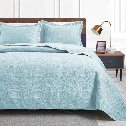 Love's cabin King Size Quilt Set Blue Bedspreads - Soft Bed Summer Lightweight Bedspread Comforter - Modern Style Coin Pattern Coverlet for All Season - 3 Pieces (1 Quilt, 2 Pillow Shams)