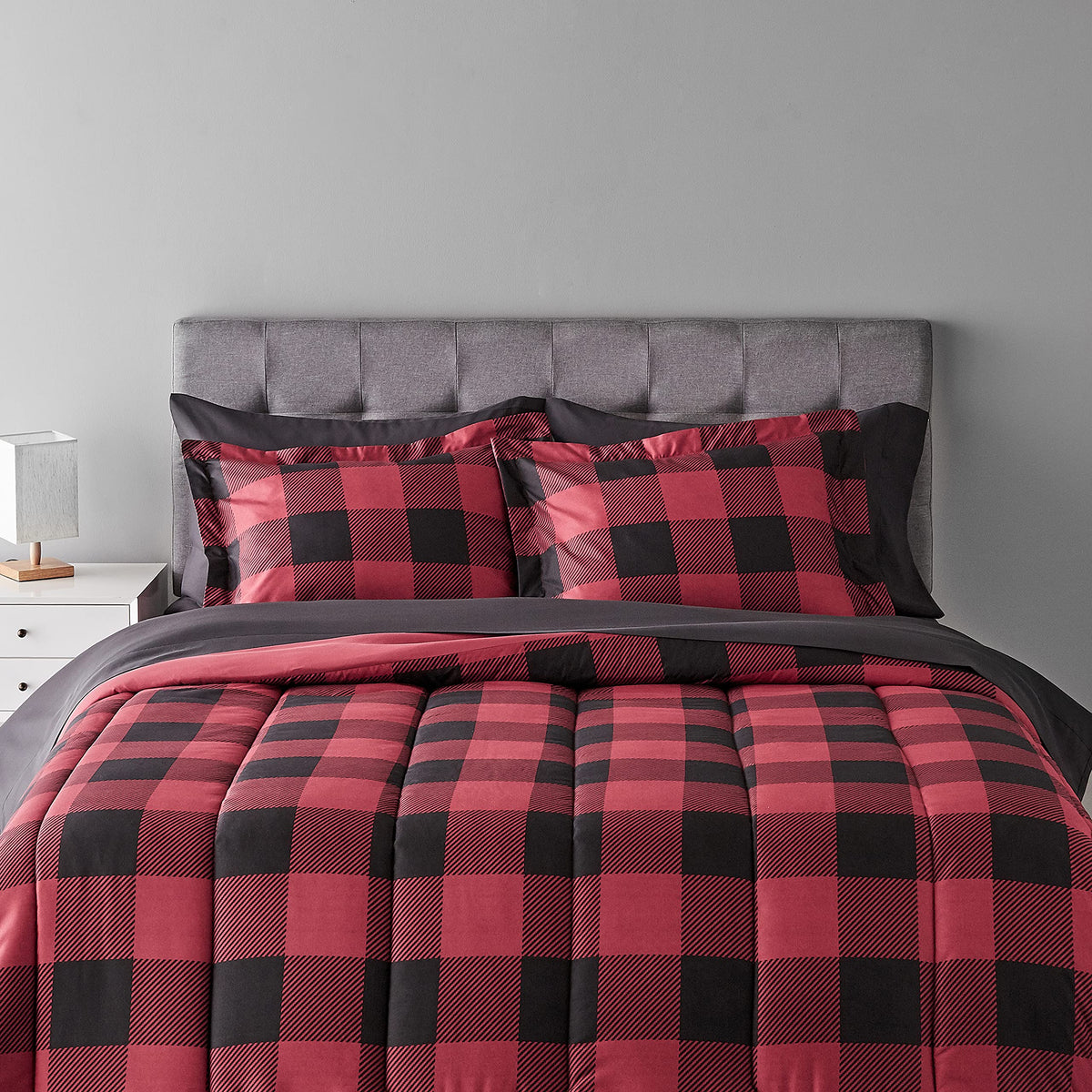 Amazon Basics 5-Piece Lightweight Microfiber Comforter Set with Sheets, Bed-in-a-Bag, Gray Calvin Striped Bedding, Twin/Twin XL