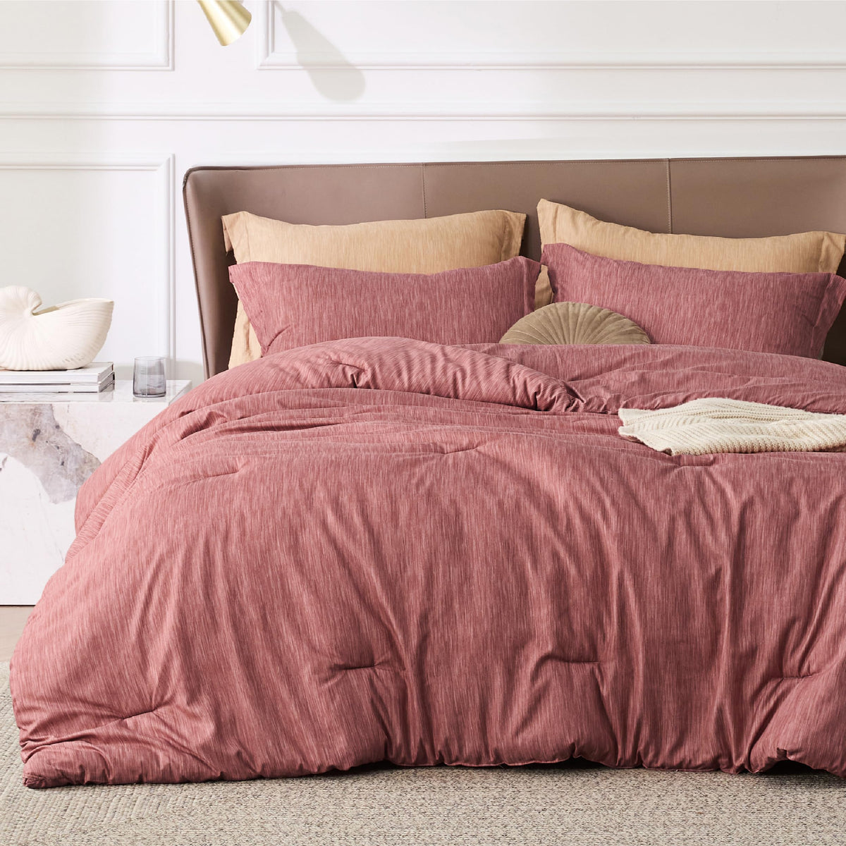 Bedsure Queen Size Comforter Sets, Beige Cationic Dyed Bedding Set 3 Pcs