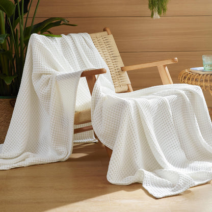 Bedsure Lightweight 100% Cotton Waffle Blanket, King, Linen