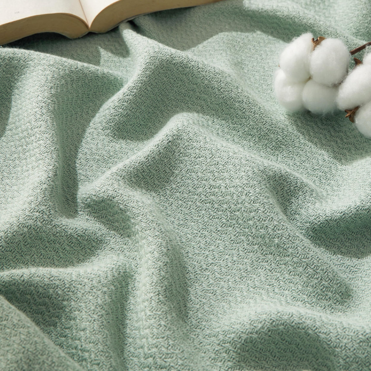 Bedsure 100% Cotton Blanket, Herringbone Weave, King, Linen Beige