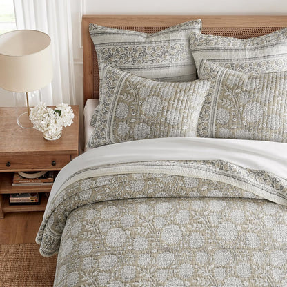 Levtex Home Adare Taupe Reversible King/Cal King Quilt Set (106x92in) and 2 Pillow Shams (36x20in) - Floral Bedding - Taupe White - Cotton King Size Quilt Bedding Set - Lightweight, Soft, Pre-Washed