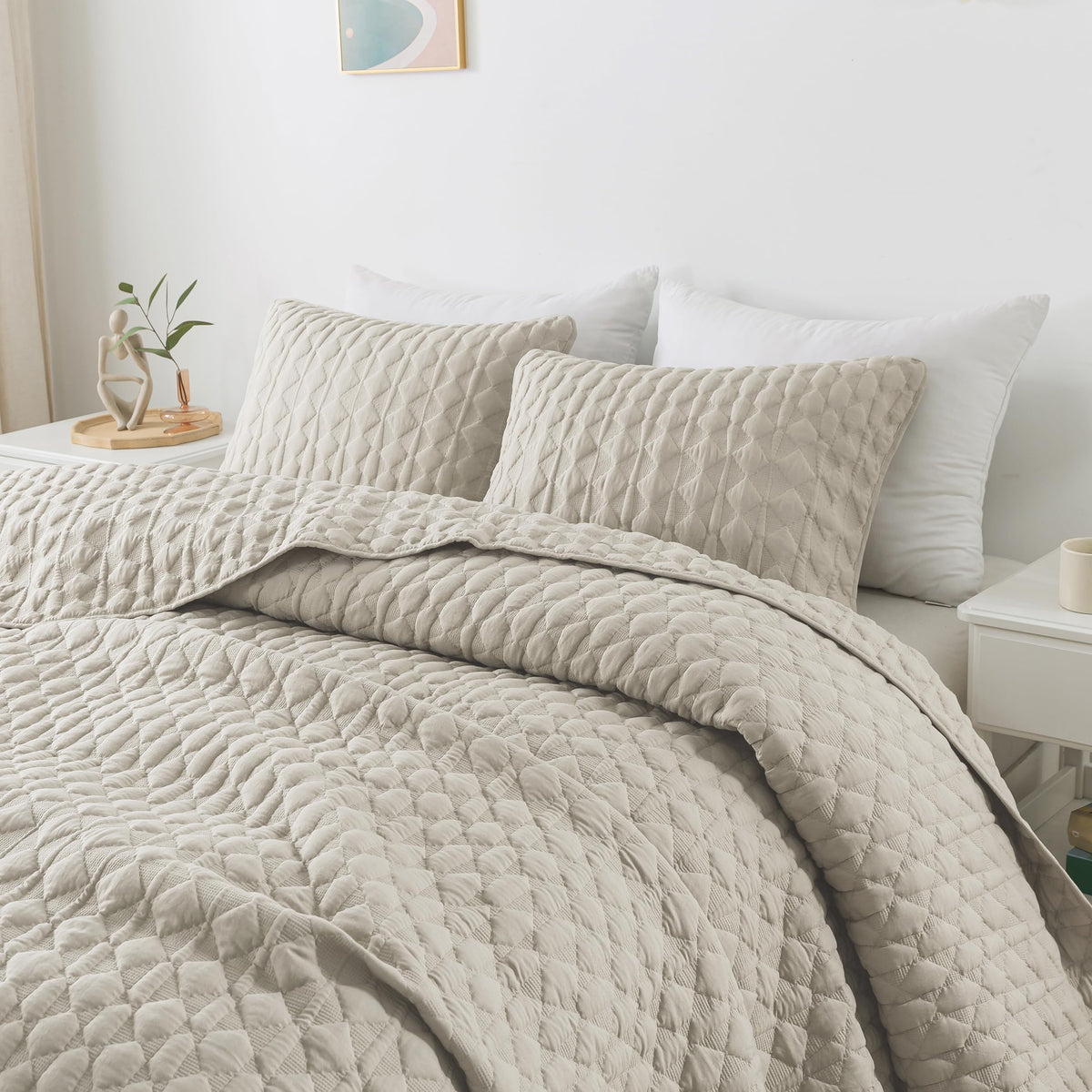 WDCOZY Sage Green Quilt King Size Bedding Sets with 2 Pillow Shams, Lightweight Soft Bedspread Coverlet, Quilted Blanket Thin Comforter Bed Cover, All Season Spring Summer, 3 Pieces, 104x90 inches