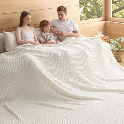 Bedsure Lightweight 100% Cotton Waffle Blanket, King, Linen