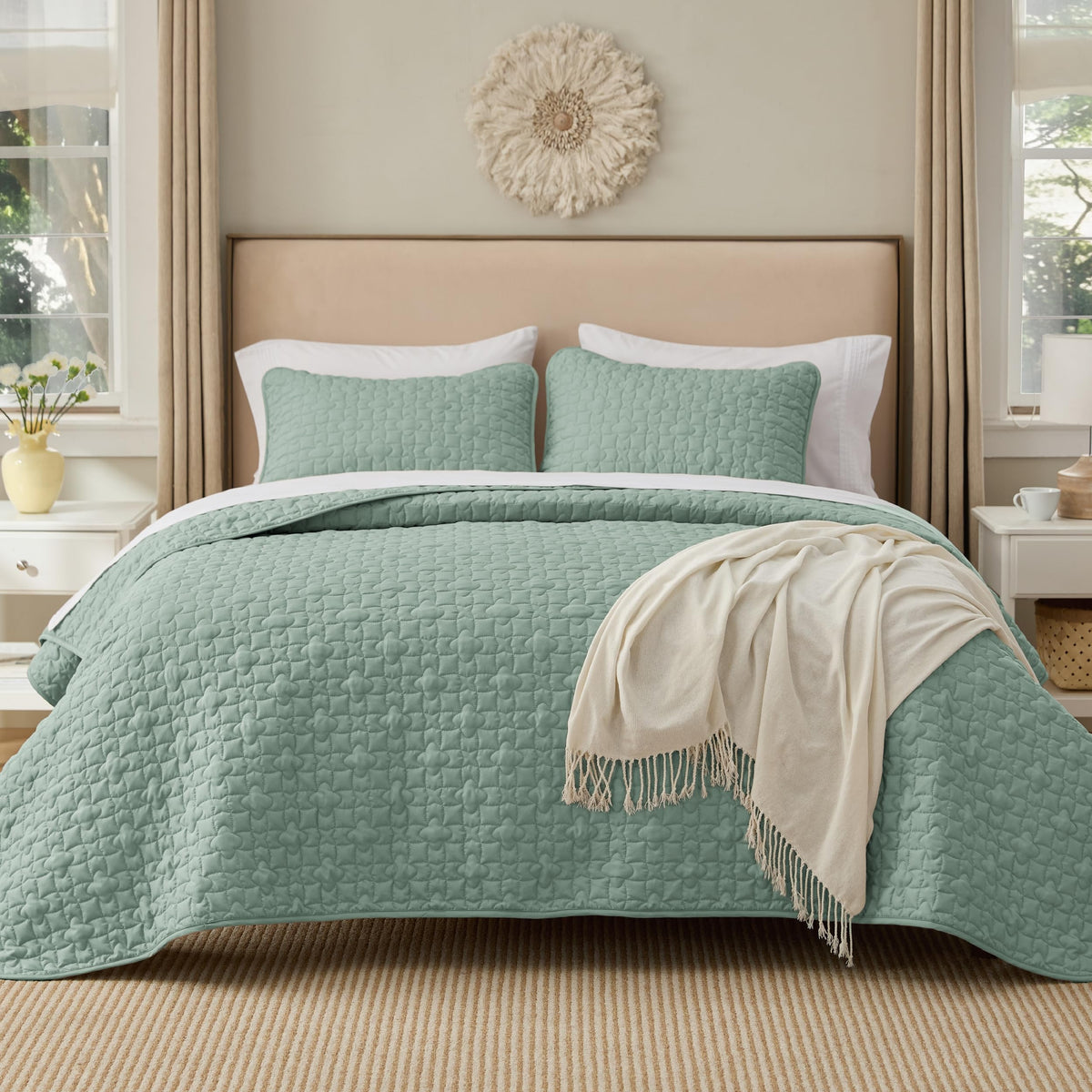 Bedsure Quilts Queen Size - Grey Bedspreads Queen Size with Basket Weave Pattern, Soft Quilt Bedding Set, Lightweight Comforter Set Coverlet for All Seasons with 2 Pillow Shams (90" x 96")