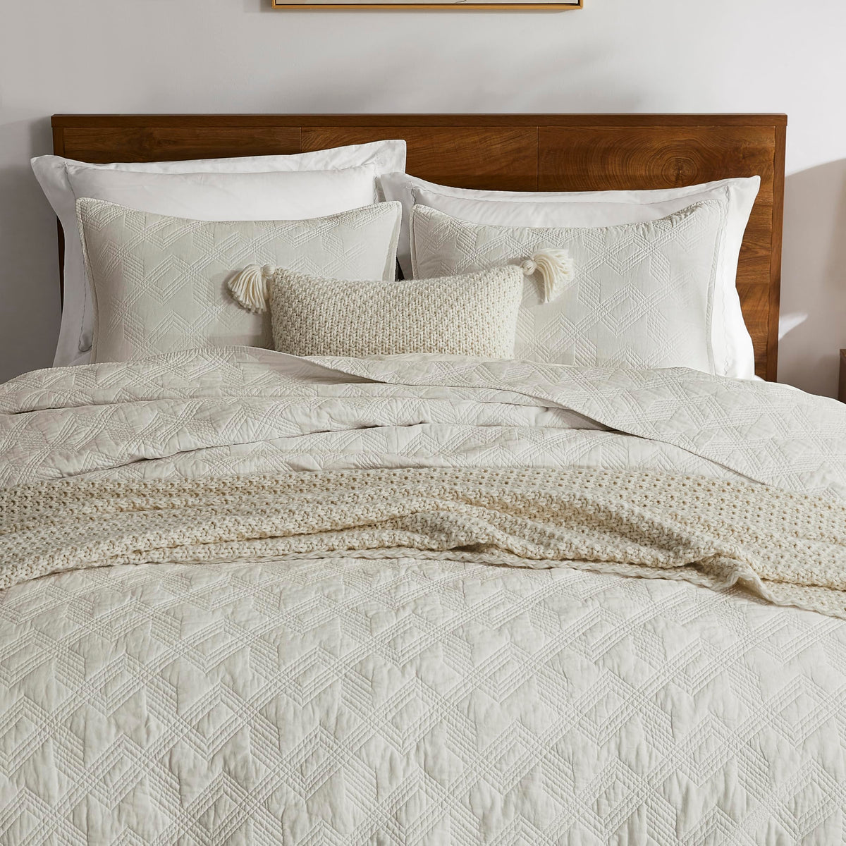 WDCOZY 100% Cotton Queen Size Quilt Set - Olive Green Pre-Washed Soft Lightweight Modern Bedspread, Farmhouse Country Rustic Coverlet, Textured Like Linen, Shabby Chic Gauze Bedding, 3 Pieces