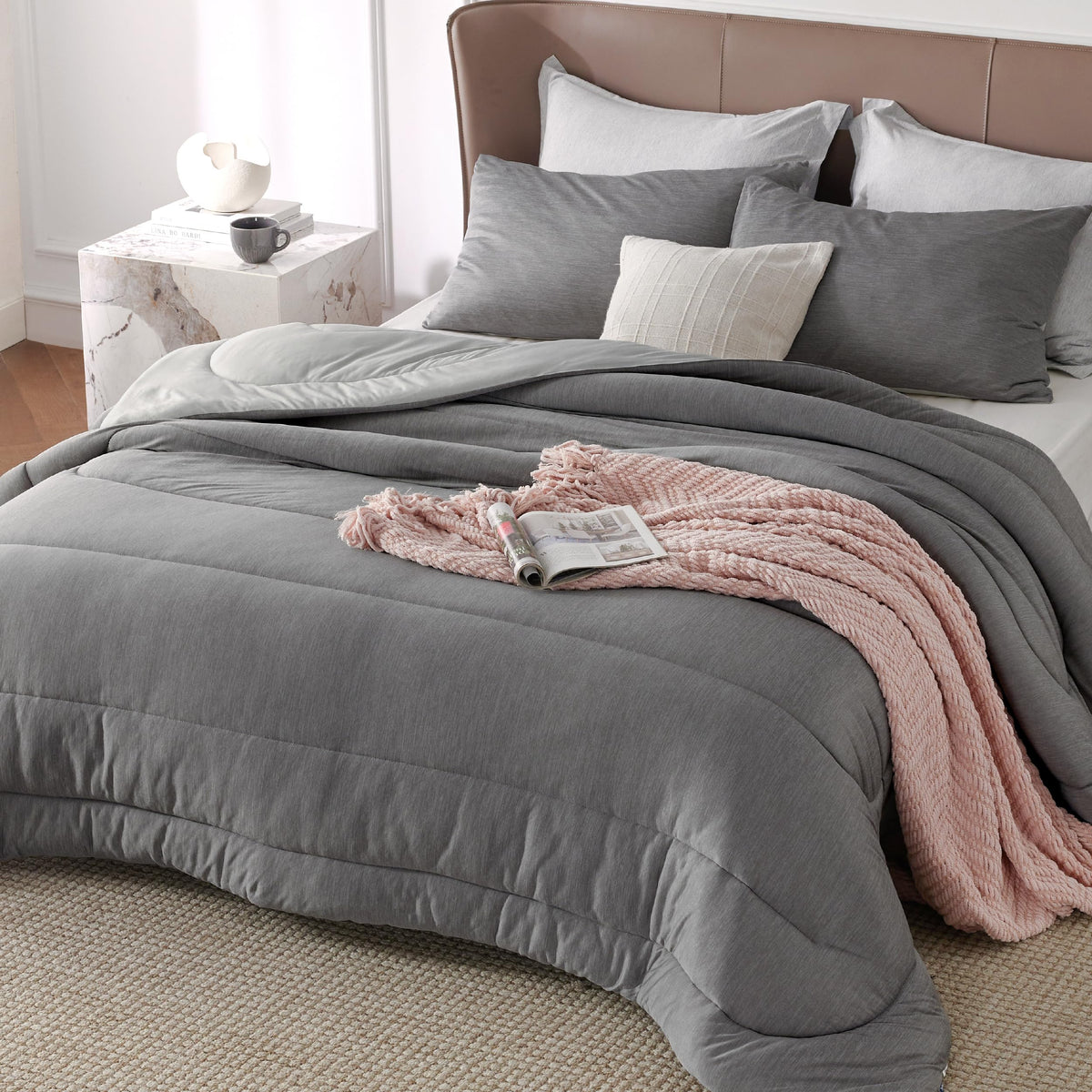 Bedsure Queen Comforter Set, Reversible Cooling & All-Season Bedding, Black