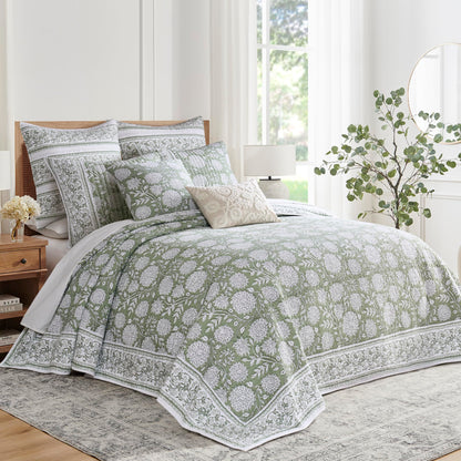 Levtex Home Adare Taupe Reversible King/Cal King Quilt Set (106x92in) and 2 Pillow Shams (36x20in) - Floral Bedding - Taupe White - Cotton King Size Quilt Bedding Set - Lightweight, Soft, Pre-Washed