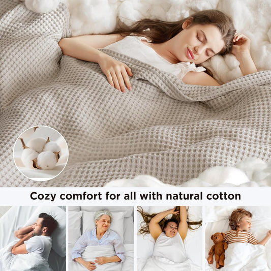 Bedsure Lightweight 100% Cotton Waffle Blanket, King, Linen