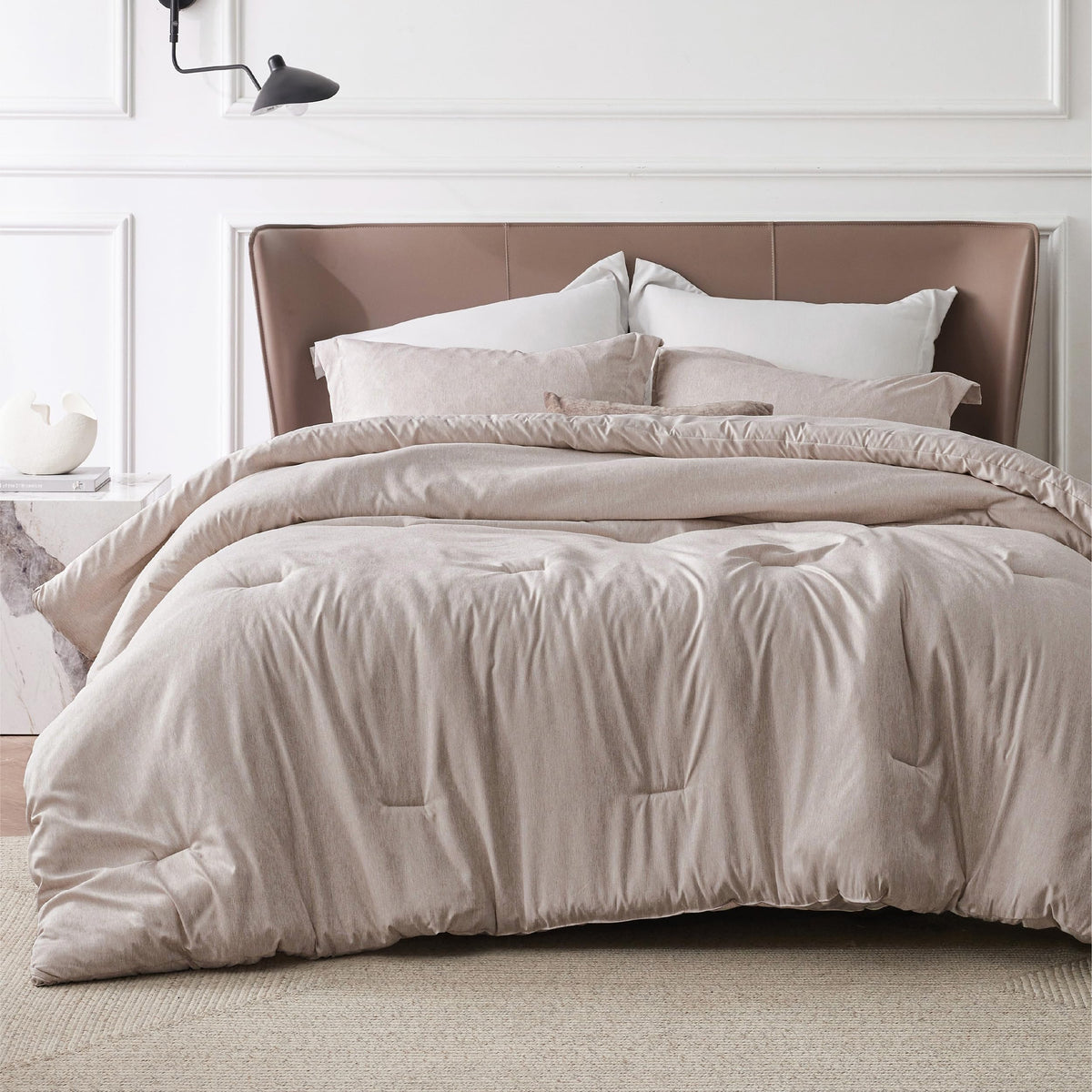 Bedsure Queen Size Comforter Sets, Beige Cationic Dyed Bedding Set 3 Pcs