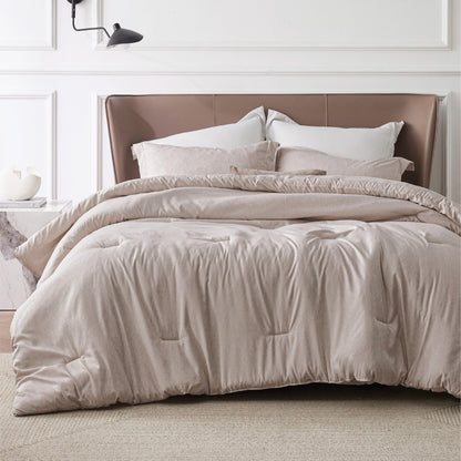 Bedsure Queen Size Comforter Sets, Beige Cationic Dyed Bedding Set 3 Pcs