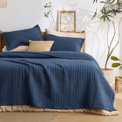 Bedsure Quilts Queen Size, Lightweight Striped Thin Comforter, Blue