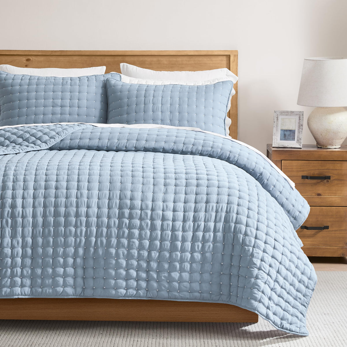 WDCOZY Cloud Soft Quilt Set, Queen Size, White, 3 Pieces 90x90 inches