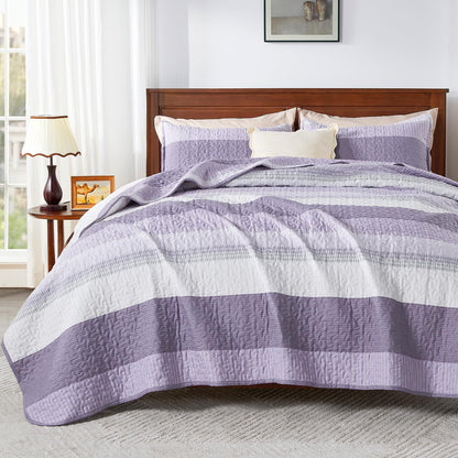 Andency King Size Quilt Set, 3 Pieces Striped Sage Green Bedspreads Set