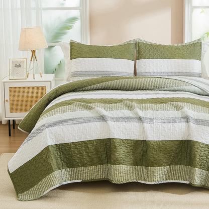 Andency Queen Quilt Bedding Set Sage Green, 3 Pieces Striped Bedspreads