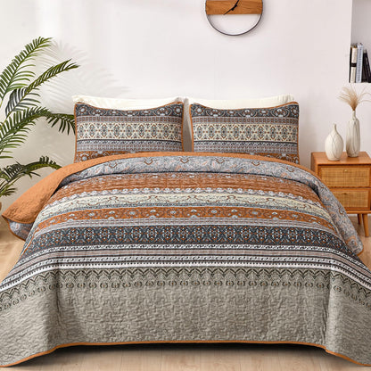 WONGS BEDDING Boho King Quilt Bedding Set, 3 Pieces Soft Bedspread,Blue