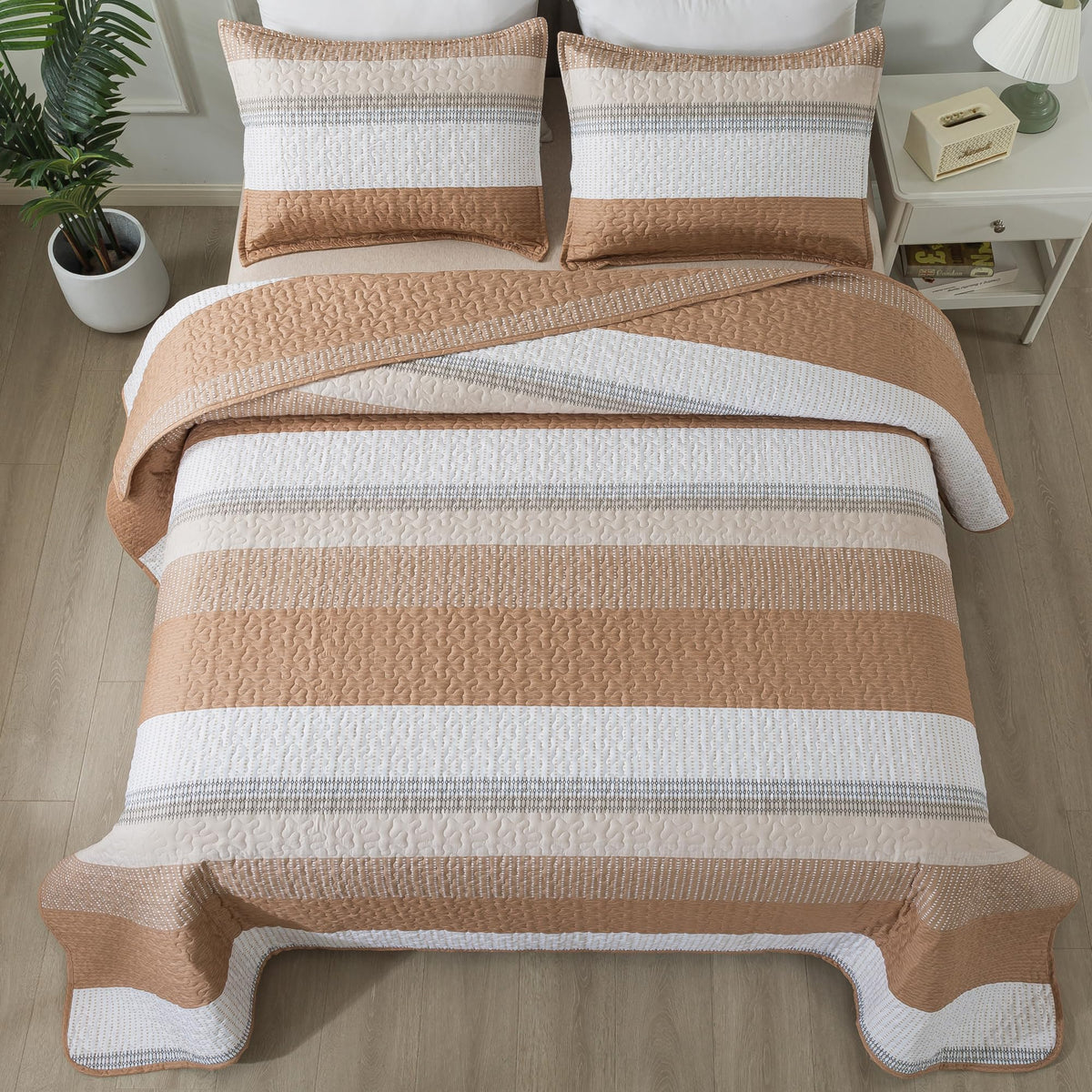 Andency Queen Quilt Bedding Set Sage Green, 3 Pieces Striped Bedspreads