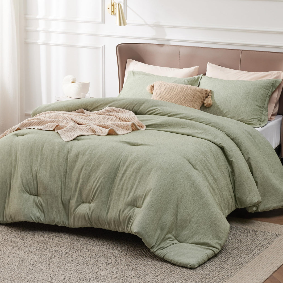Bedsure Queen Size Comforter Sets, Beige Cationic Dyed Bedding Set 3 Pcs