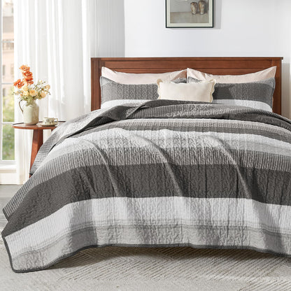 Andency Queen Quilt Bedding Set Sage Green, 3 Pieces Striped Bedspreads