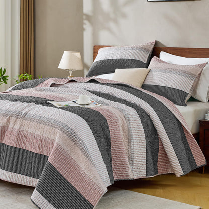Andency King Size Quilt Set, 3 Pieces Striped Sage Green Bedspreads Set