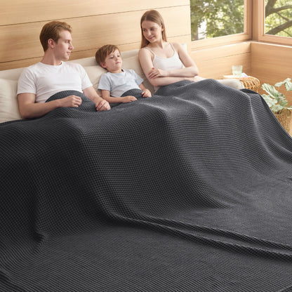 Bedsure Lightweight 100% Cotton Waffle Blanket, King, Linen