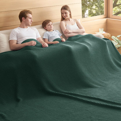 Bedsure Lightweight 100% Cotton Waffle Blanket, King, Linen