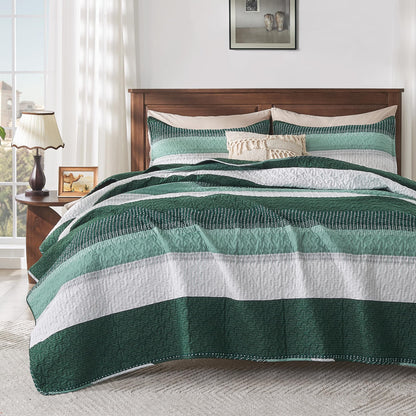 Andency Queen Quilt Bedding Set Sage Green, 3 Pieces Striped Bedspreads