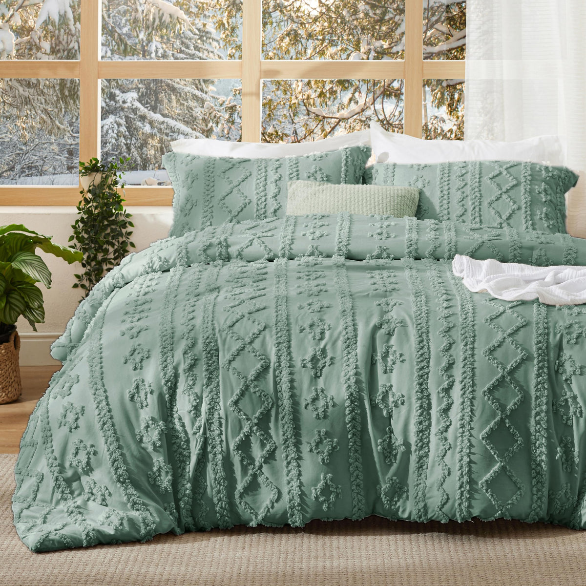 Bedsure Tufted Boho Comforter Set Queen, Bedroom Decor Bedding Set Beige