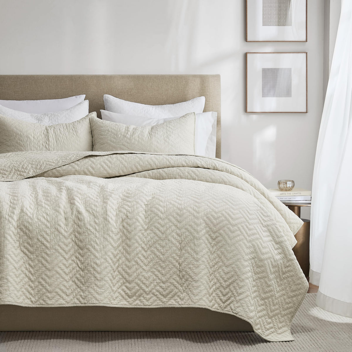 palassio White 100% Cotton Quilt King Size Bedding Sets with 2 Pillow Shams, Textured Lightweight Soft Bedspread Shabby Chic Coverlet, Quilted Comforter Bed Cover for All Season, 3 Pieces